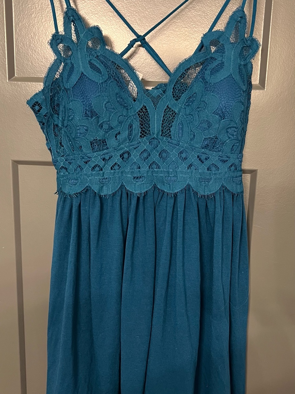 Zenana Outfitters Teal Lace Halter Mini Dress top size XL